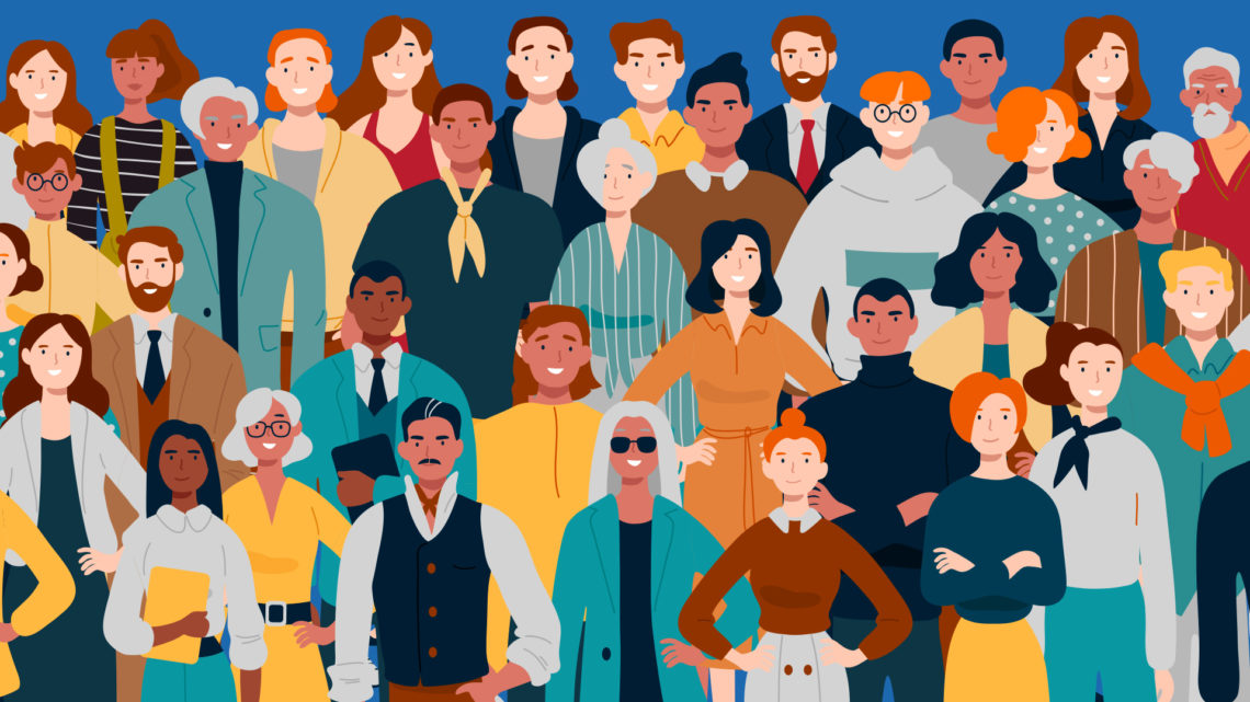 Ilustração de pessoas de diversos gêneros e raças.